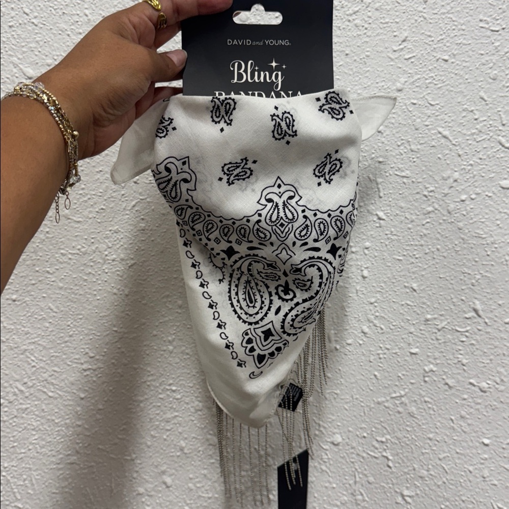 David and Young White and Black Bandana with Fringe
